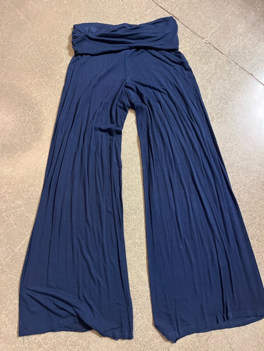 Fold-Over Waist Wide Leg Pants - Navy